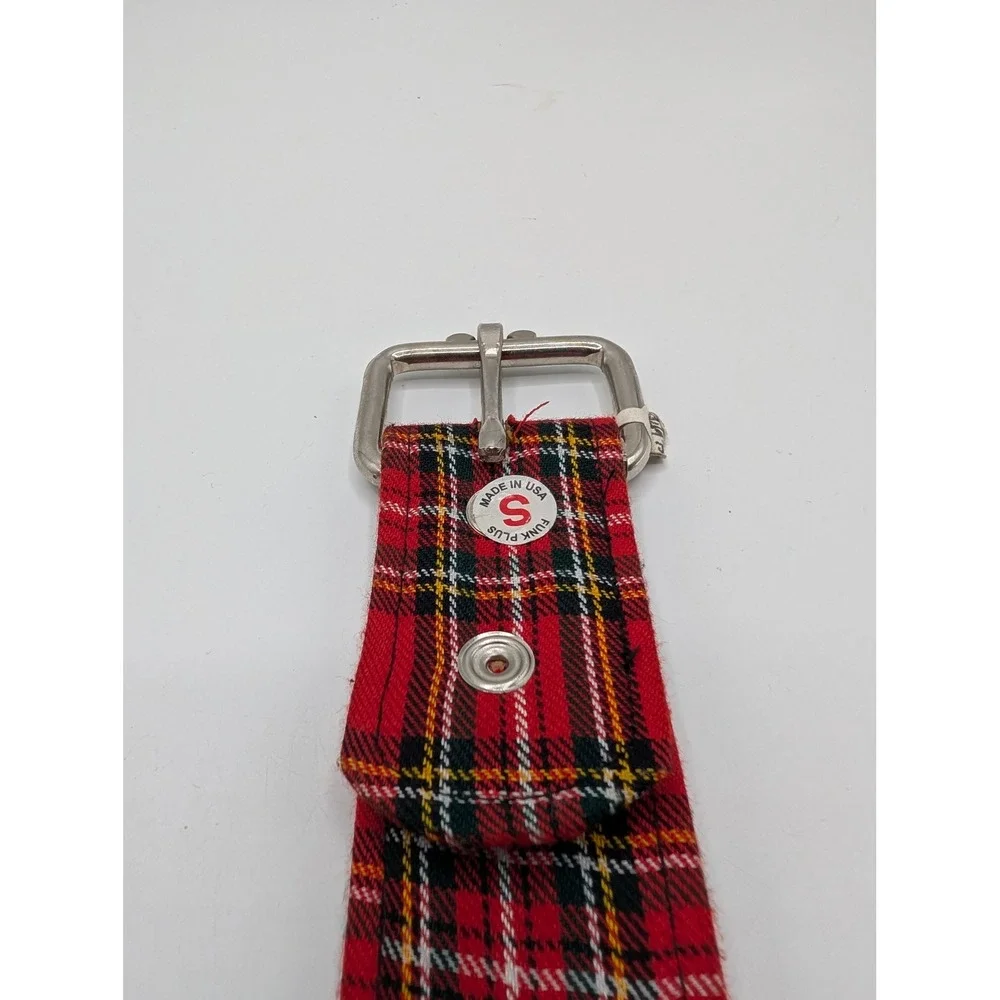 Funk Plus Red Plaid Tartan Triple Row Pyramid Stud Belt Made in USA Punk Small